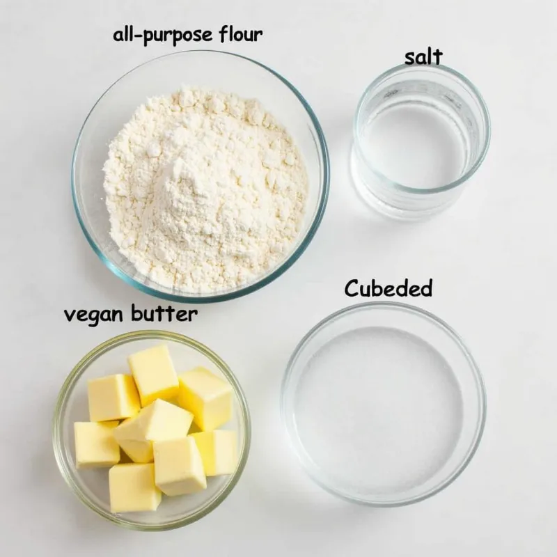 Vegan pie crust ingredients arranged on a white table