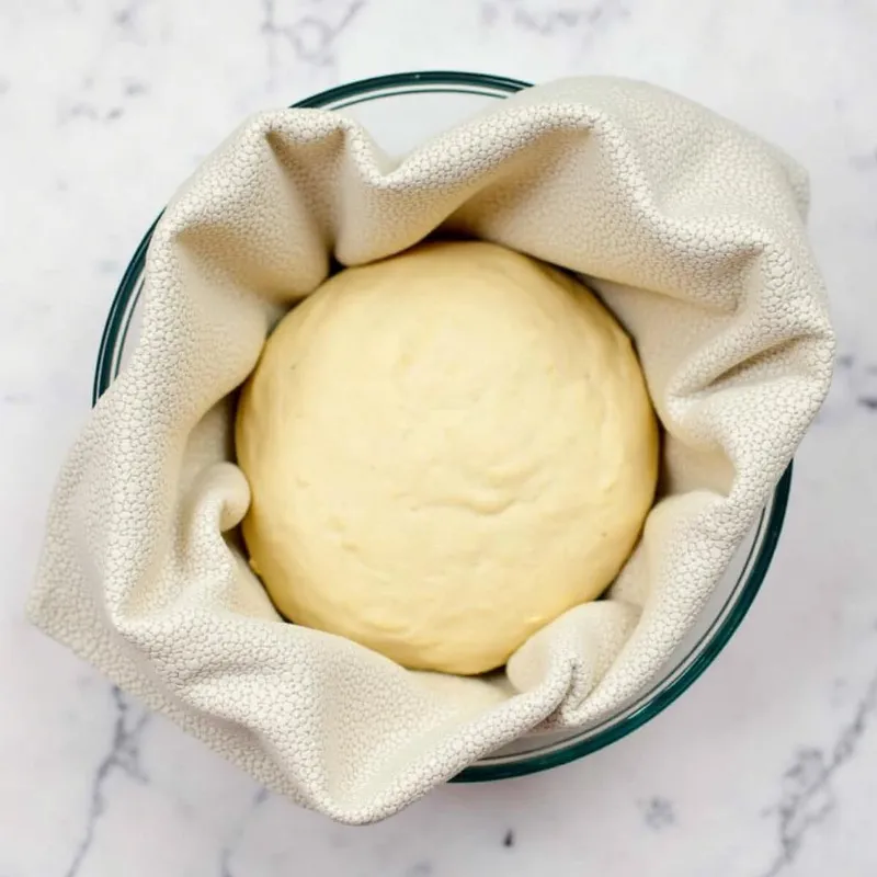 Vegan pita bread rising in a bowl