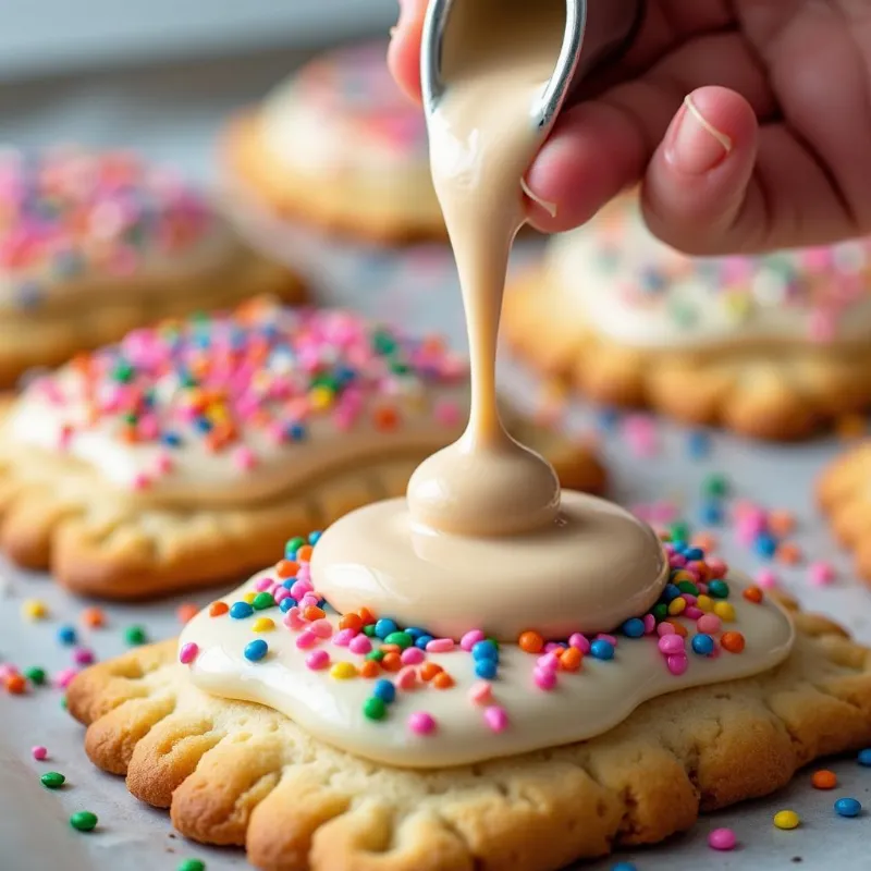 Icing freshly baked vegan pop tarts with colorful sprinkles on top.