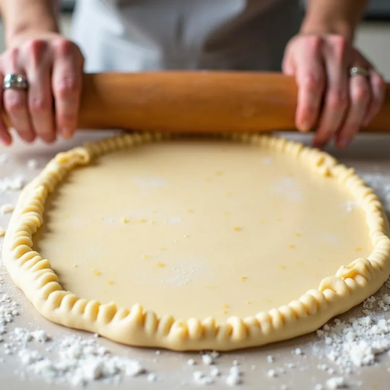 Rolling out vegan pop tart dough on a floured surface, using a rolling pin. 