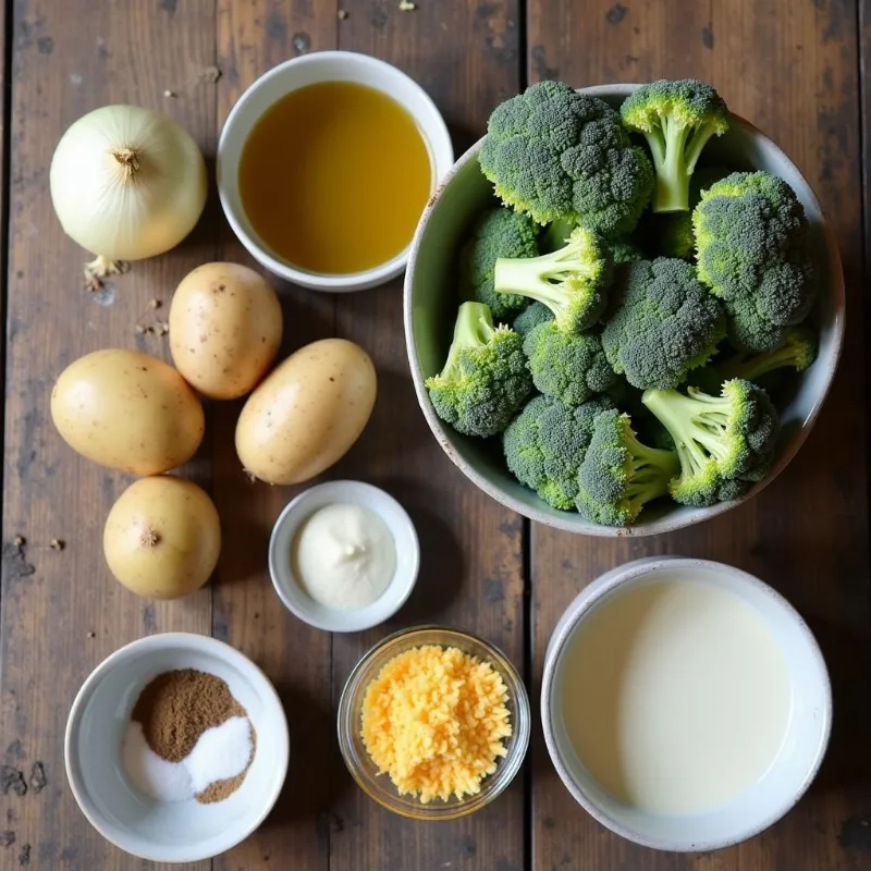 Vegan potato and broccoli soup ingredients