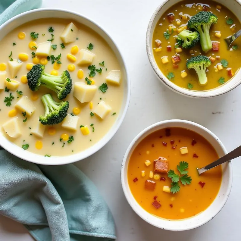 Vegan potato and broccoli soup variations