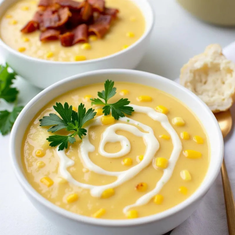 Vegan potato corn chowder toppings