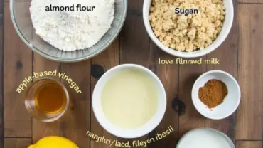 Vegan pound cake ingredients arranged on a table