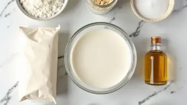 Vegan protein pancake ingredients laid out on a counter