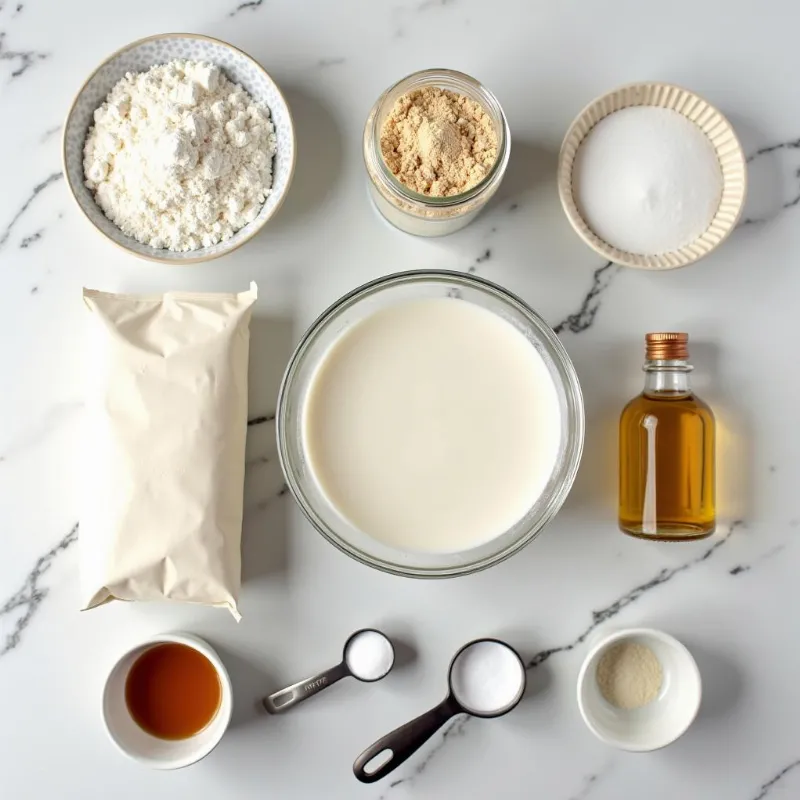 Vegan protein pancake ingredients laid out on a counter