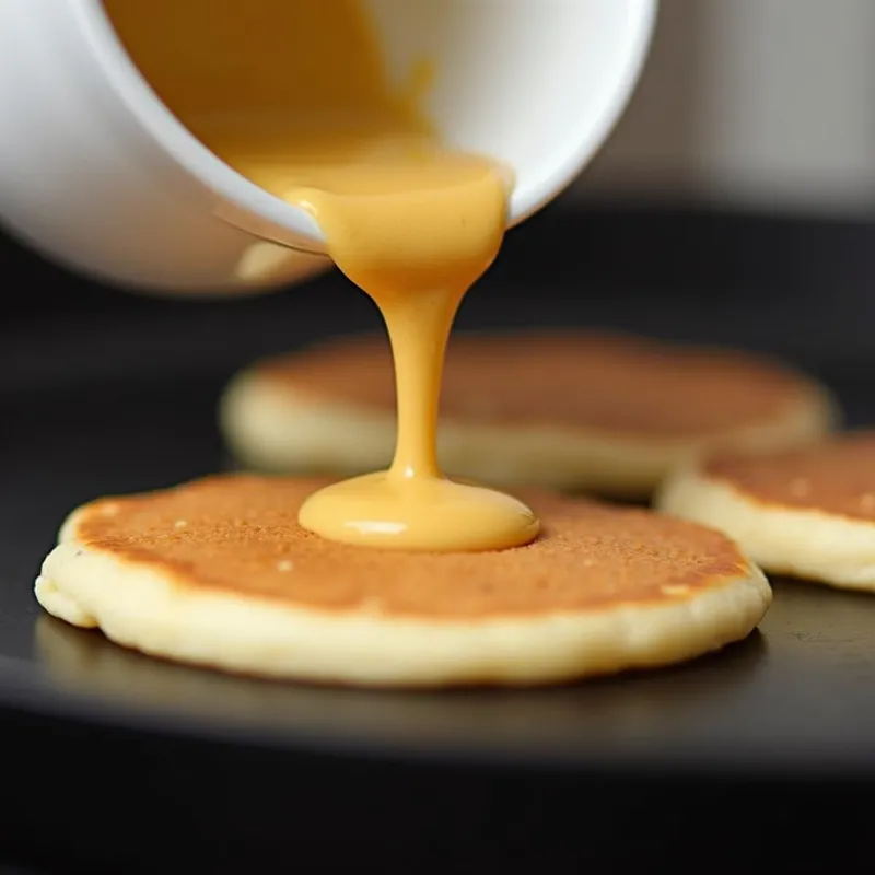 Cooking vegan protein pancakes on a griddle.