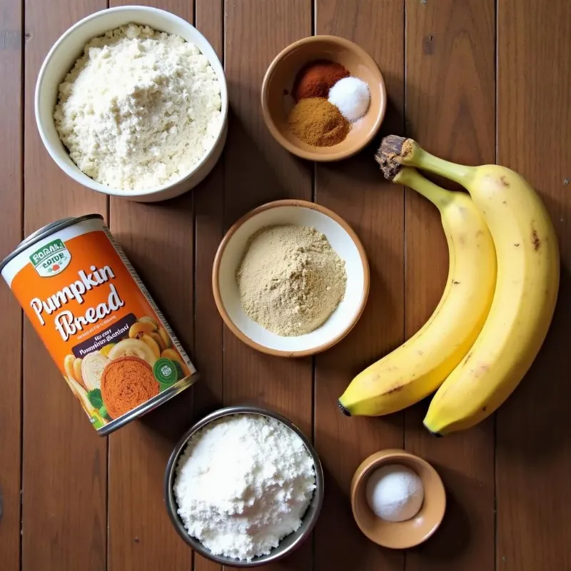 Ingredients for vegan pumpkin banana bread.