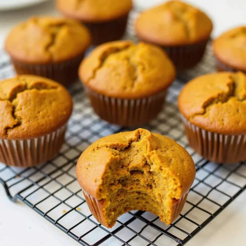 Vegan pumpkin muffins cooling on a rack