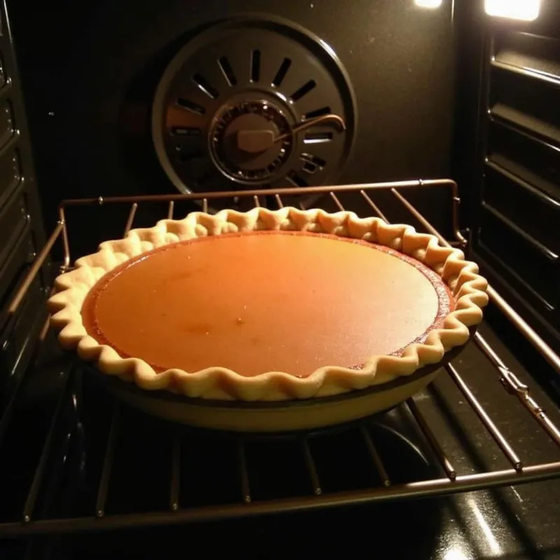 Vegan pumpkin pie baking in the oven