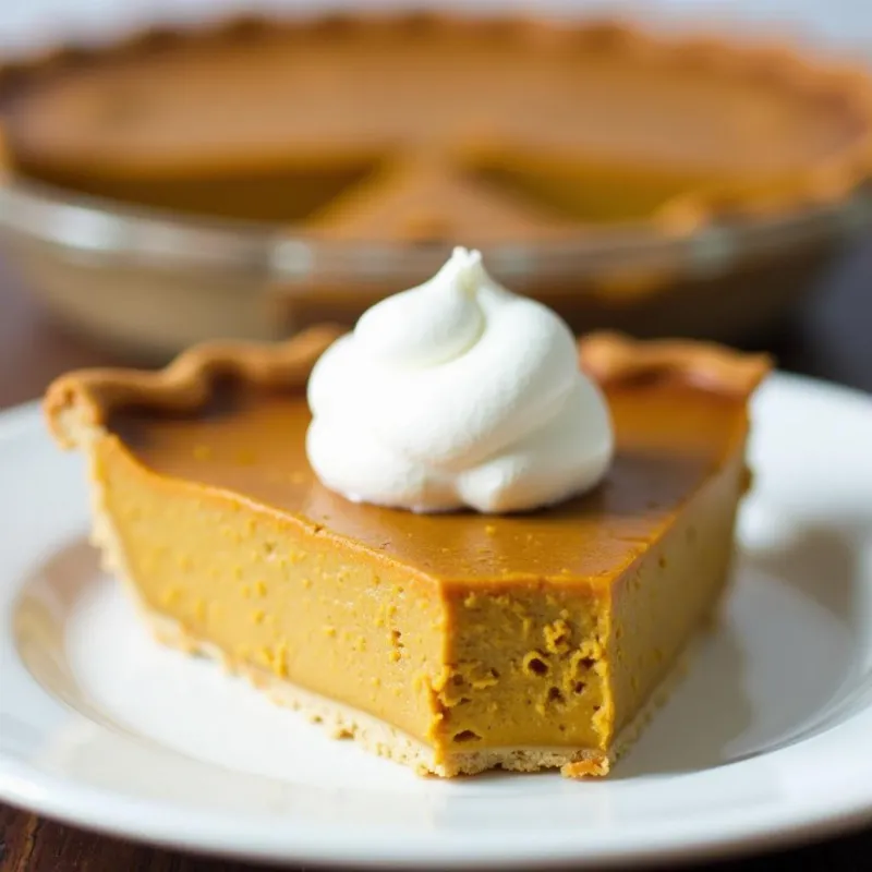 Slice of vegan pumpkin pie on a plate