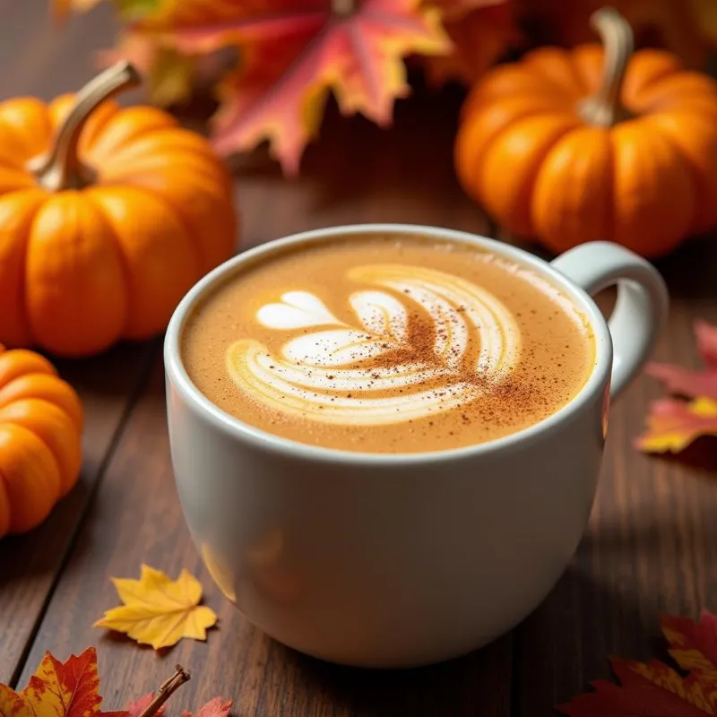 Vegan Pumpkin Spice Latte in a mug with fall decor.