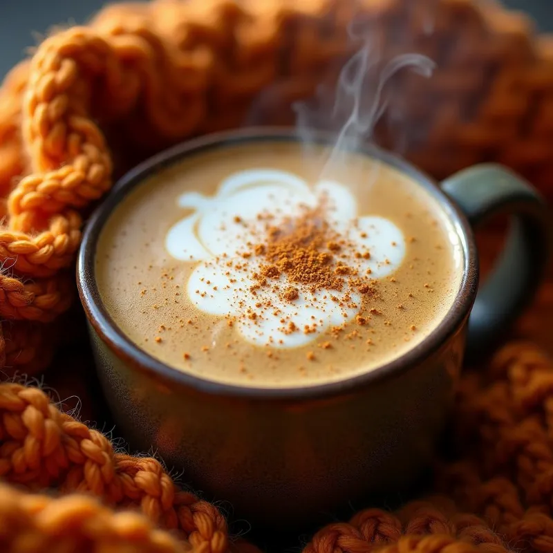 Steaming Vegan Pumpkin Spice Latte in a Mug