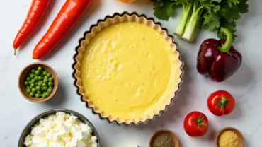 Vegan quiche ingredients arranged on a table