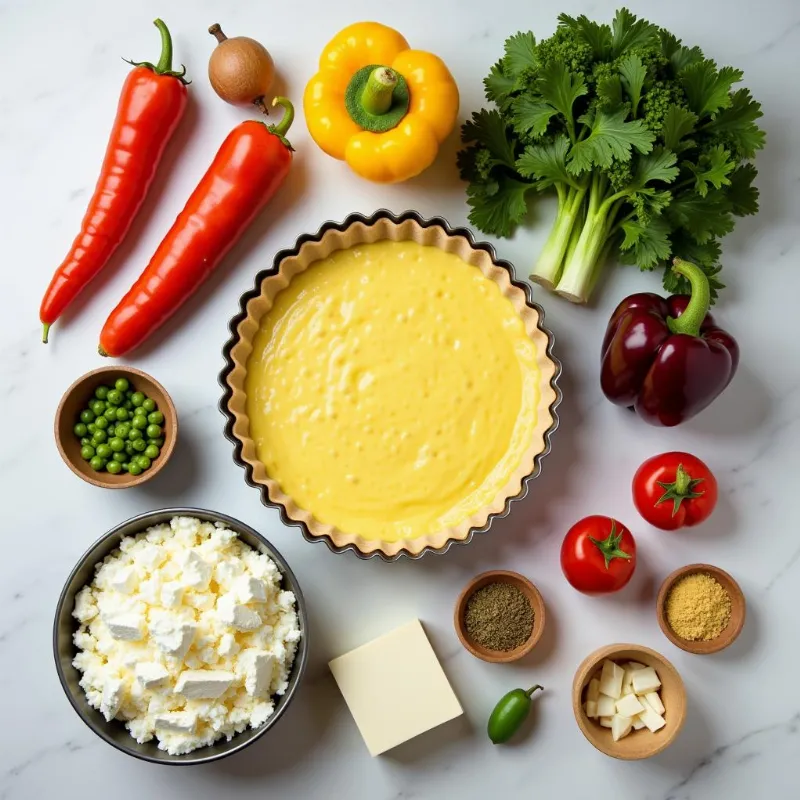 Vegan quiche ingredients arranged on a table