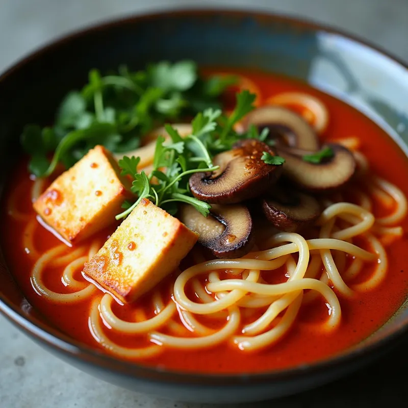 A bowl of steaming vegan ramen