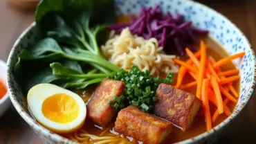 Vegan Ramen Bowl with Tofu and Vegetables