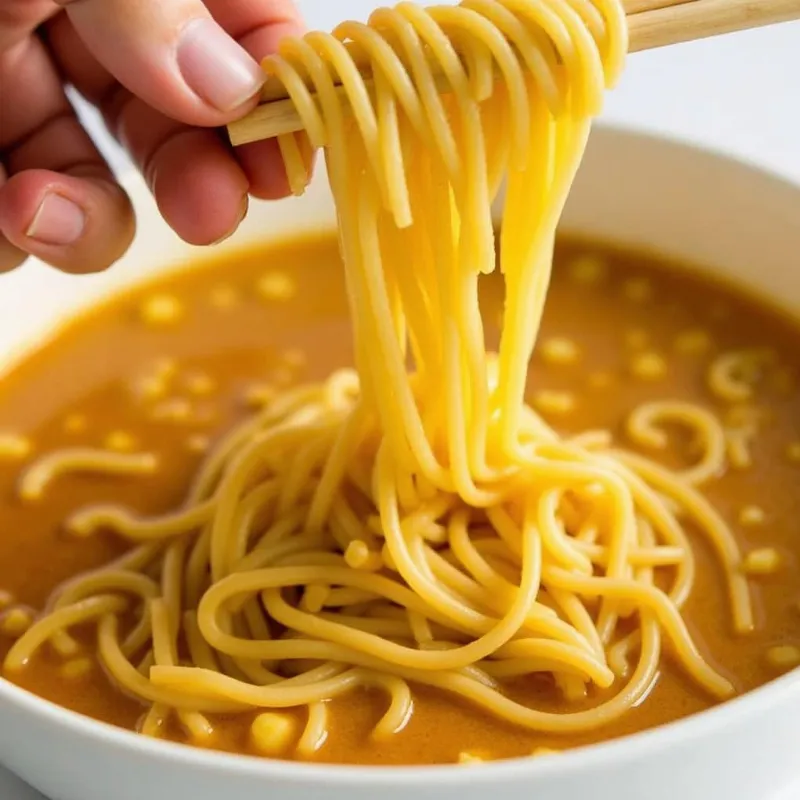 Close up of cooked vegan ramen noodles in a bowl