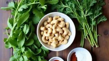 Fresh herbs and cashews for vegan ranch dressing