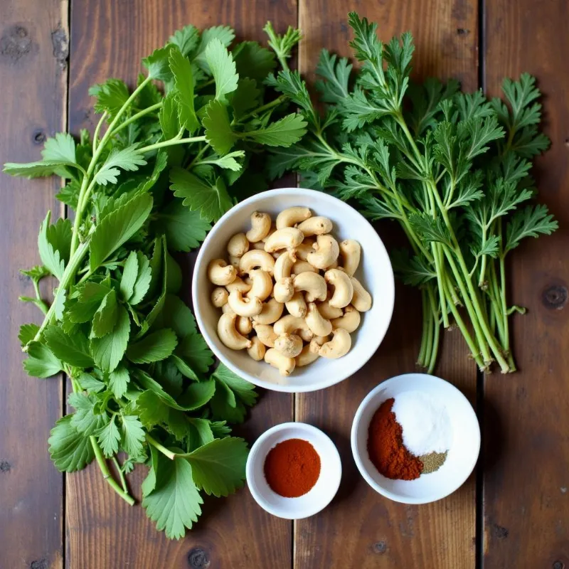 Fresh herbs and cashews for vegan ranch dressing