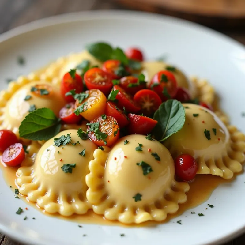 Plate of Vegan Ravioli with Roasted Vegetables