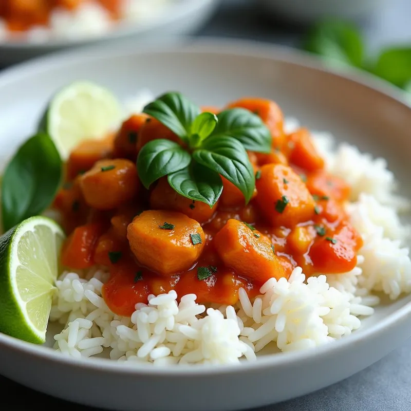 Vegan Red Curry Served with Rice