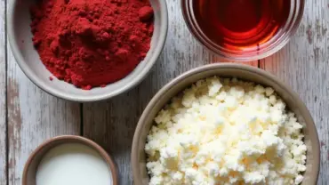 Ingredients for vegan red velvet cake