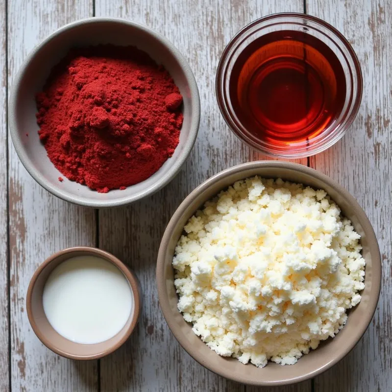 Ingredients for vegan red velvet cake