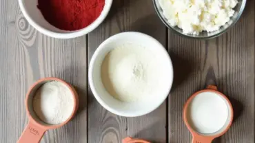 Vegan Red Velvet Cookie Ingredients Laid Out on a Table