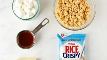 A colorful array of ingredients for vegan rice crispy treats