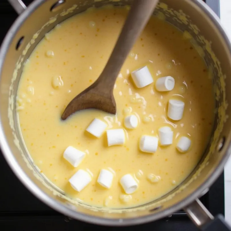 Melting vegan marshmallows and butter in a pan.