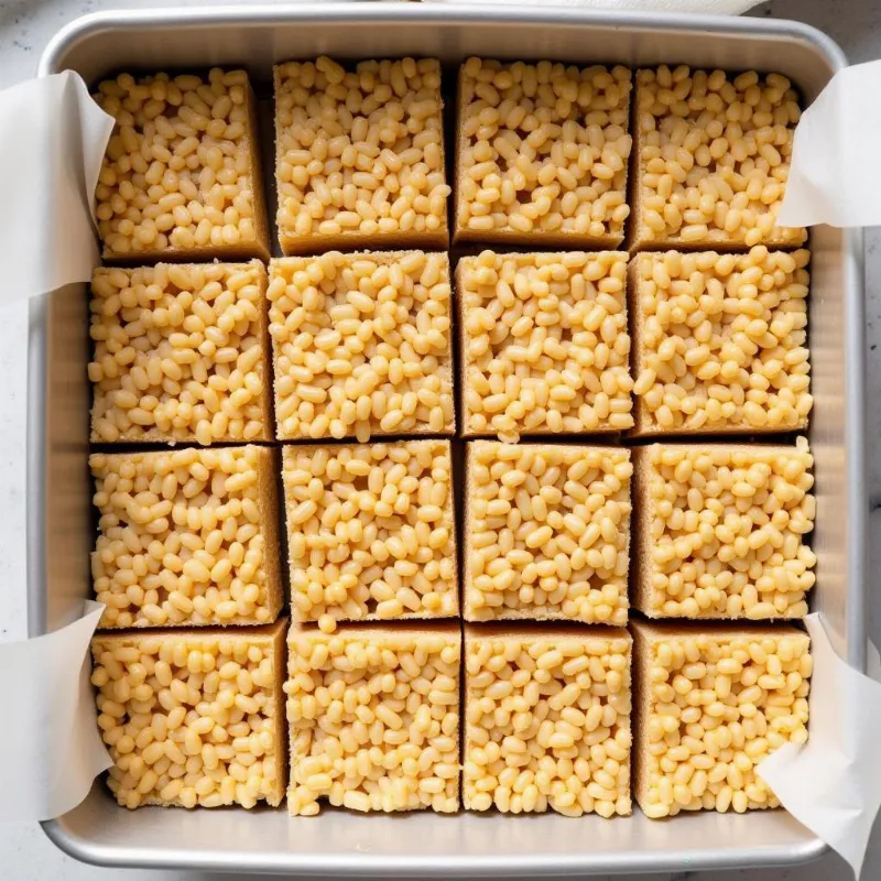 Vegan rice krispie treats cut into squares