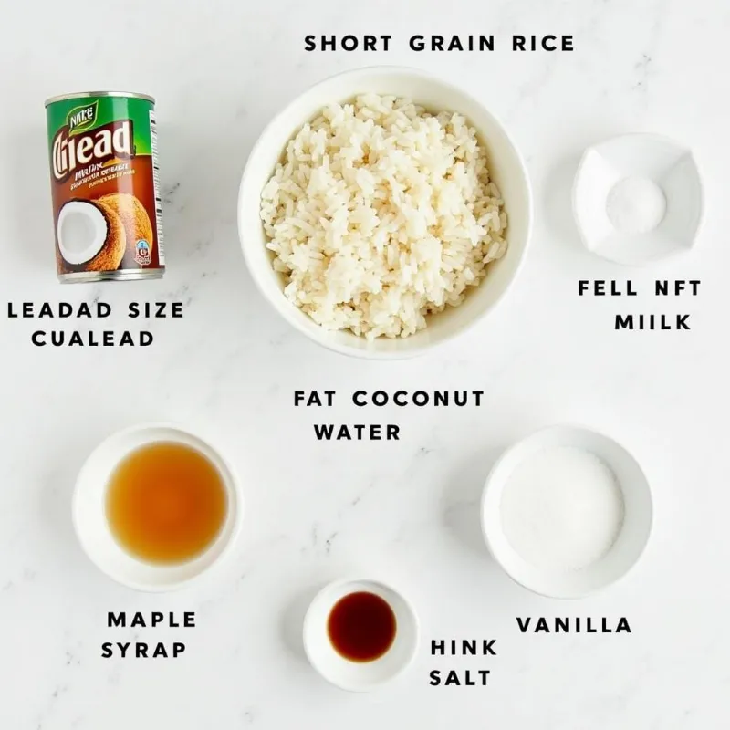 Vegan rice pudding ingredients laid out on a table