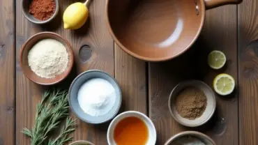 Vegan Russian tea cakes ingredients laid out on a table