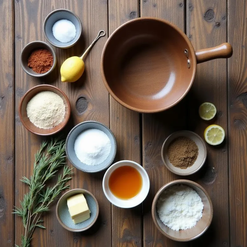 Vegan Russian tea cakes ingredients laid out on a table