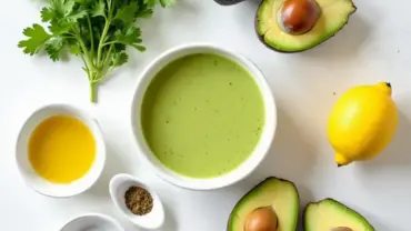 A variety of colorful vegetables and ingredients for salad dressing