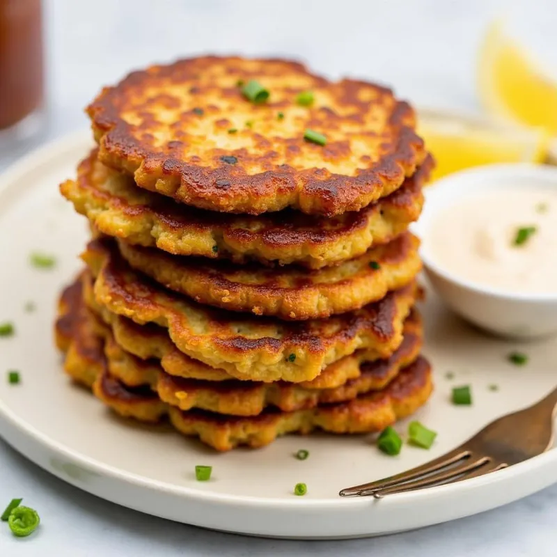 Golden brown vegan sauerkraut fritters on a plate