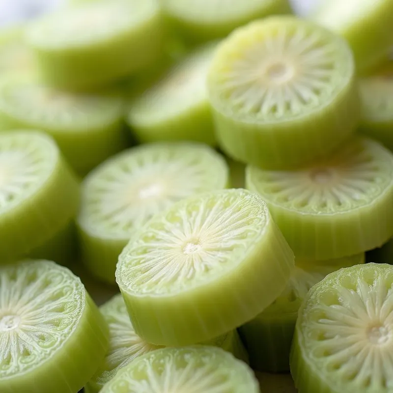 Close-up of fresh hearts of palm, the base for vegan shrimp