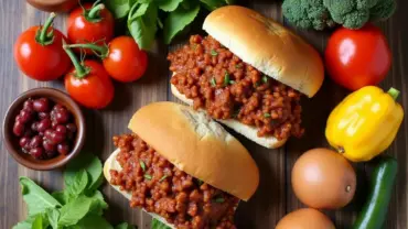 Vibrant vegan sloppy joe ingredients arranged on a table