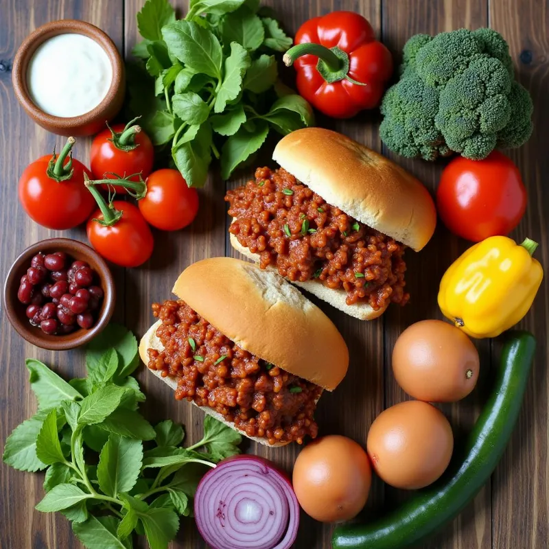 Vibrant vegan sloppy joe ingredients arranged on a table