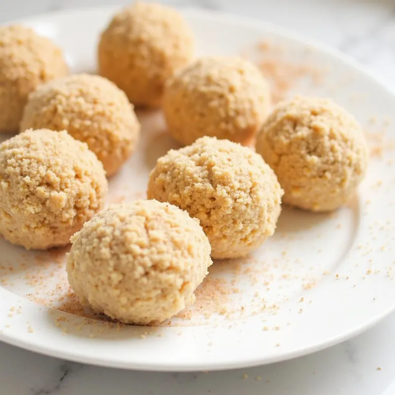 Vegan snickerdoodle cookie dough balls rolled in cinnamon sugar