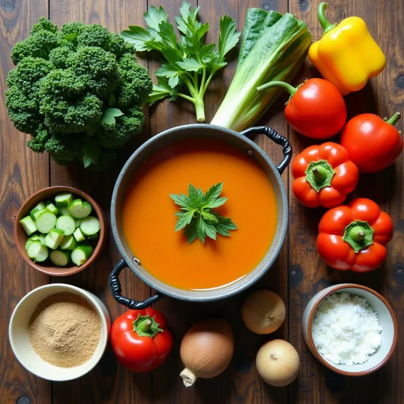 Vegan soup ingredients arranged on a table