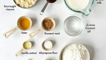 Vegan Sourdough Discard Pancake Ingredients Laid Out