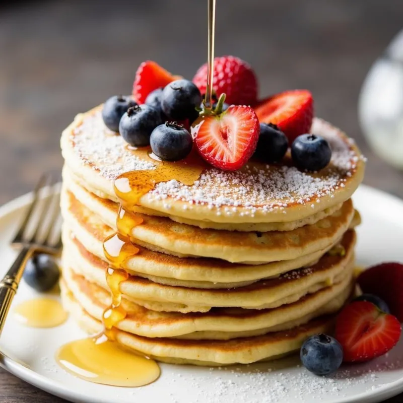 Stack of Vegan Sourdough Discard Pancakes with Toppings