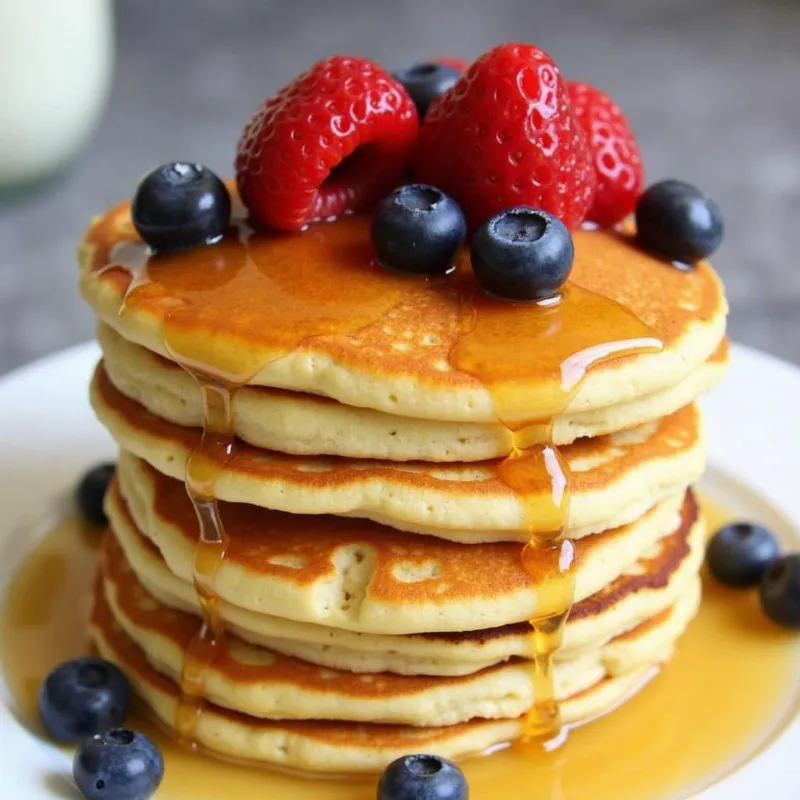 Stack of fluffy vegan sourdough pancakes