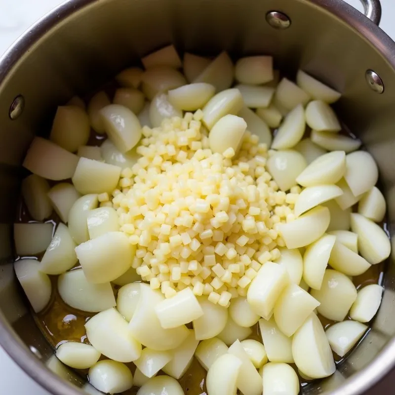 Sautéing onions and garlic for vegan spaghetti sauce