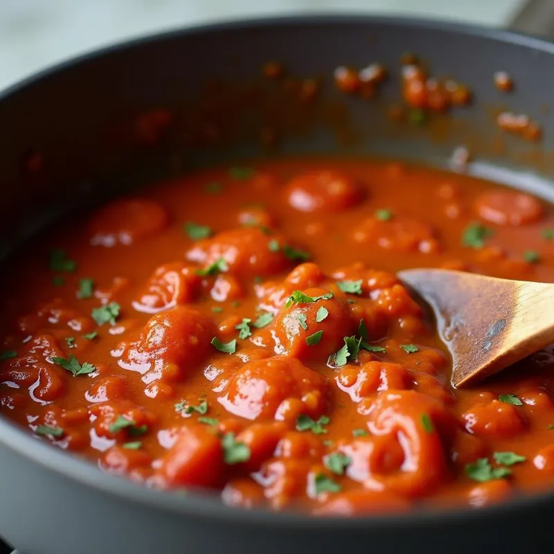 Simmering vegan spaghetti sauce