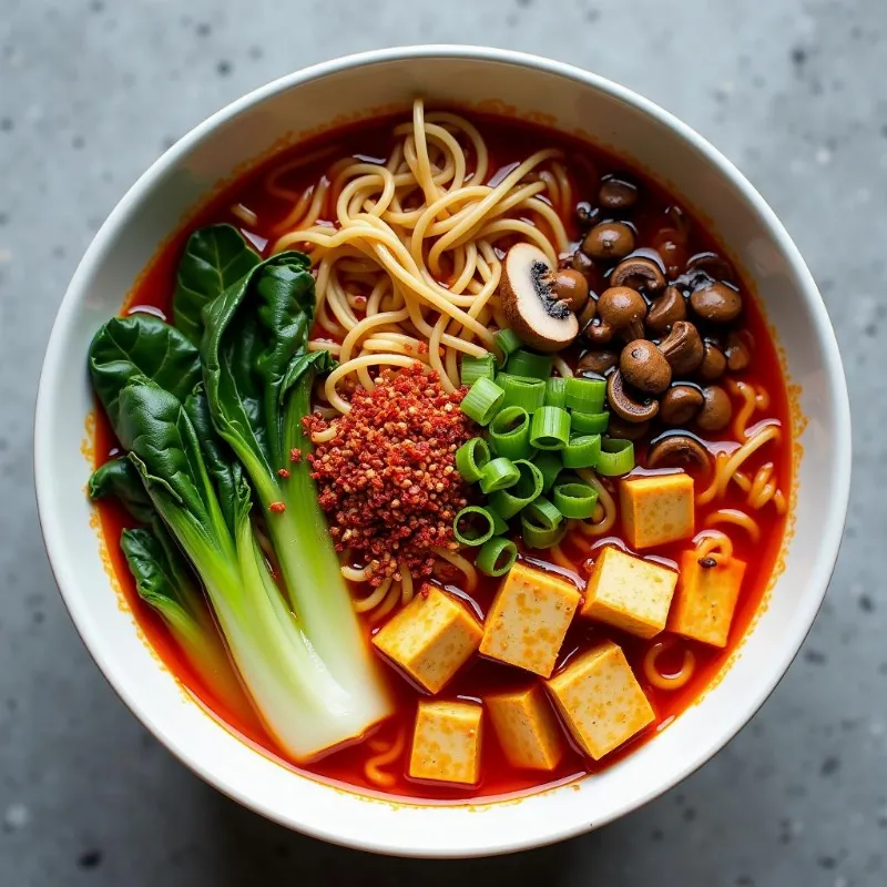 Vegan Spicy Ramen Noodles in a Bowl