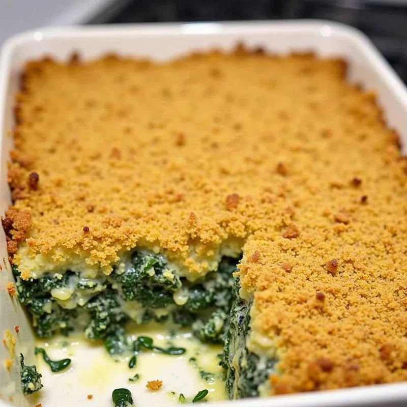 Creamy vegan spinach and artichoke casserole