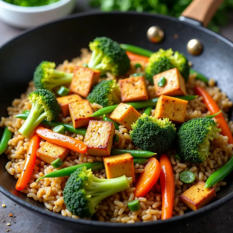 Vegan Stir Fry Rice in a Wok 